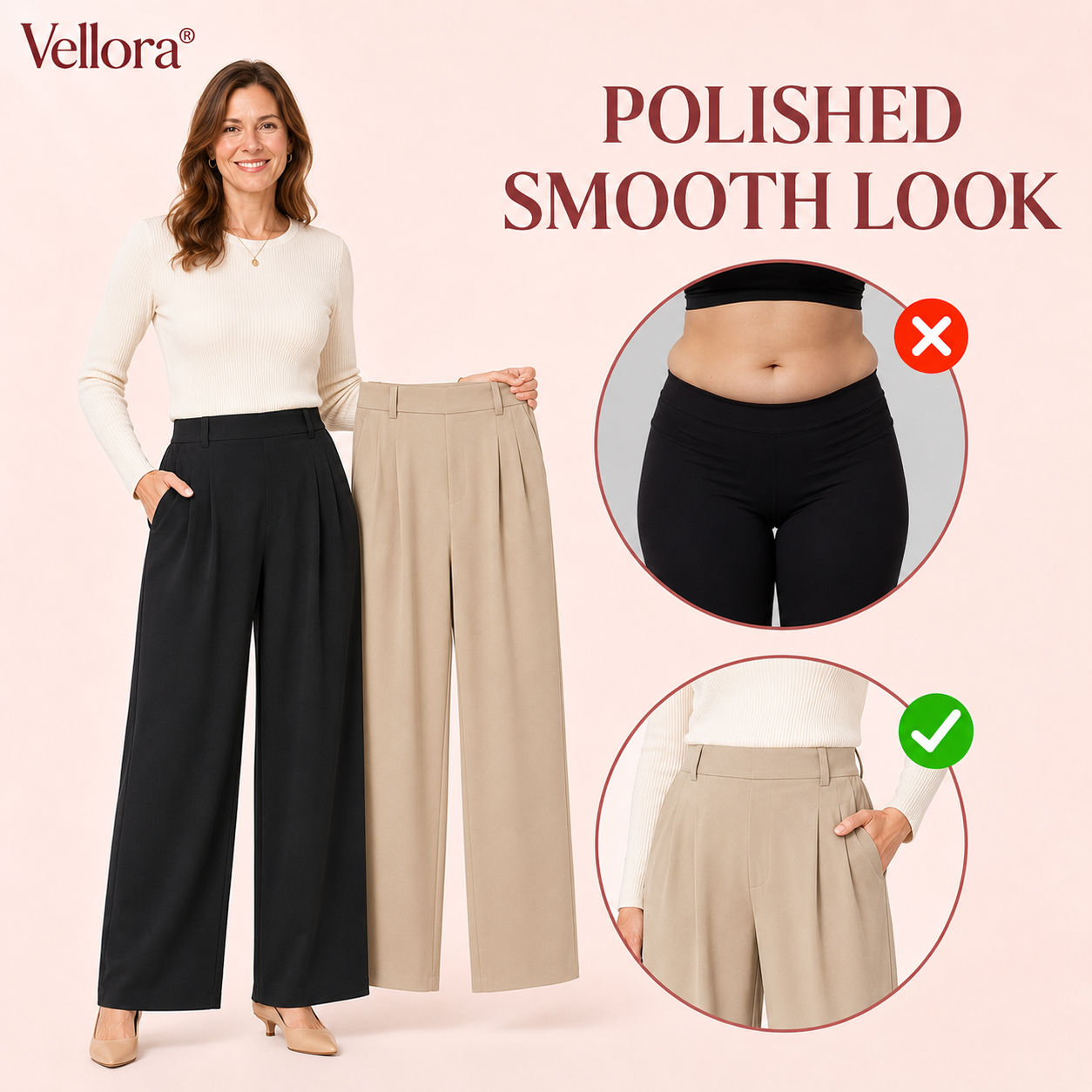 Vellora -  High Waisted Side Pocket Wide Leg Waffle Work Pants