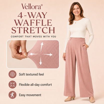 Vellora -  High Waisted Side Pocket Wide Leg Waffle Work Pants