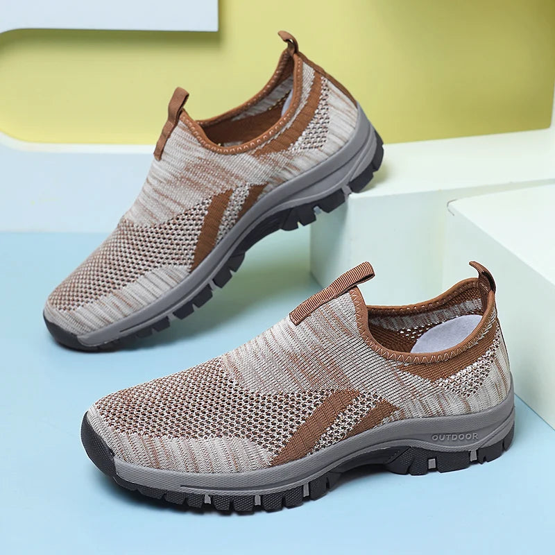 Men's Mesh Hiking Shoes - Slip-On, Lightweight, Wide Toe Box with Arch Support
