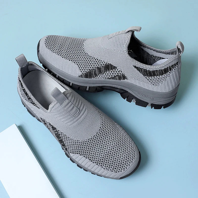Men's Mesh Hiking Shoes - Slip-On, Lightweight, Wide Toe Box with Arch Support