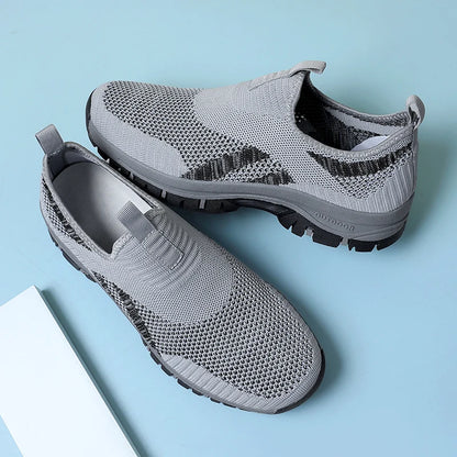 Men's Mesh Hiking Shoes - Slip-On, Lightweight, Wide Toe Box with Arch Support