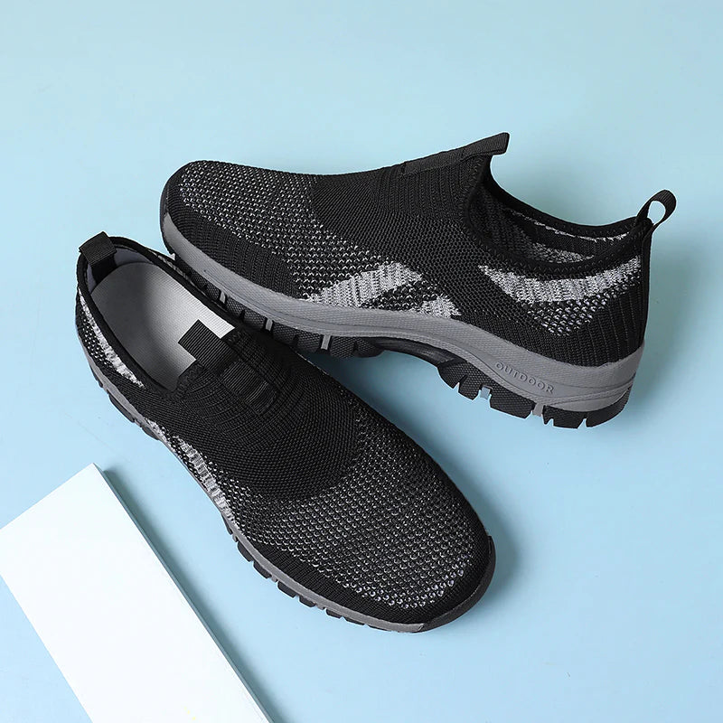 Men's Mesh Hiking Shoes - Slip-On, Lightweight, Wide Toe Box with Arch Support