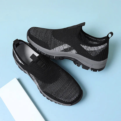 Men's Mesh Hiking Shoes - Slip-On, Lightweight, Wide Toe Box with Arch Support