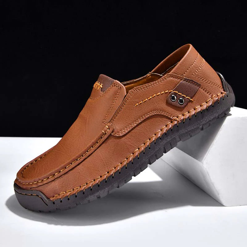 (🎁Free Socks Giveaway🧦) Men's Genuine Leather Casual Boots - Slip-On, Waterproof, Wide Toe Box with Arch Support