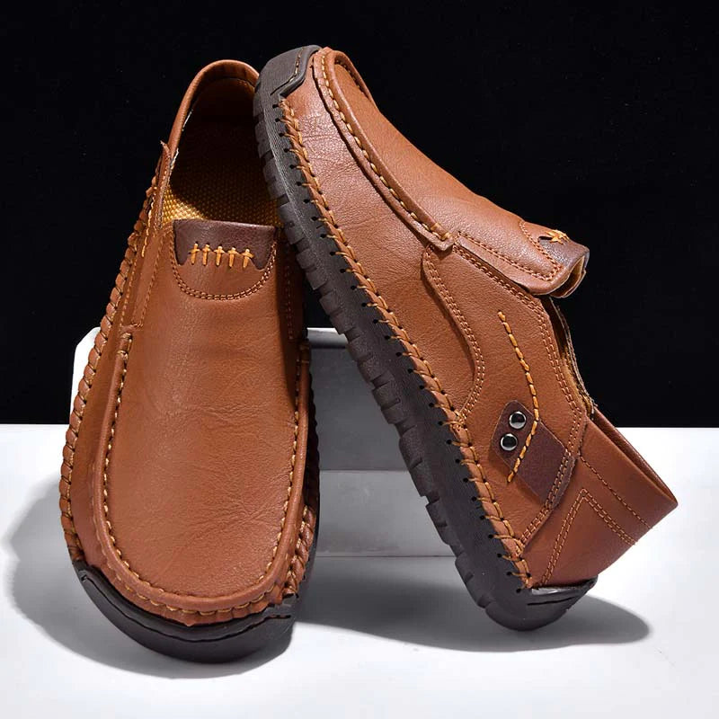 (🎁Free Socks Giveaway🧦) Men's Genuine Leather Casual Boots - Slip-On, Waterproof, Wide Toe Box with Arch Support
