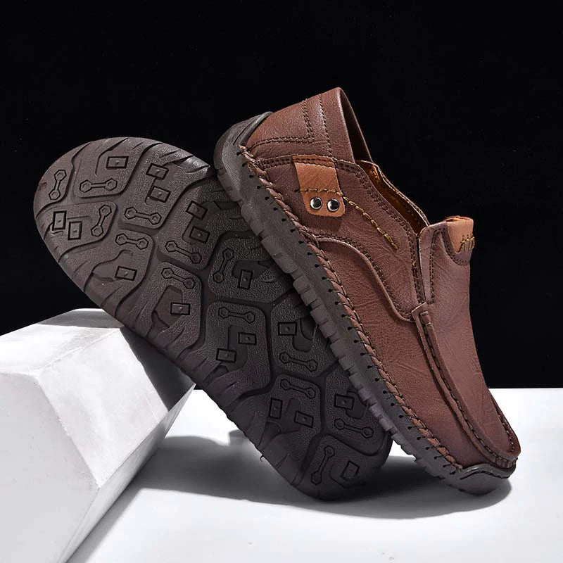 (🎁Free Socks Giveaway🧦) Men's Genuine Leather Casual Boots - Slip-On, Waterproof, Wide Toe Box with Arch Support