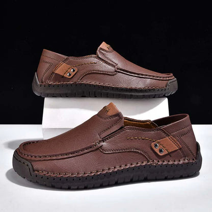 (🎁Free Socks Giveaway🧦) Men's Genuine Leather Casual Boots - Slip-On, Waterproof, Wide Toe Box with Arch Support