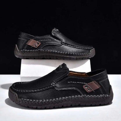 (🎁Free Socks Giveaway🧦) Men's Genuine Leather Casual Boots - Slip-On, Waterproof, Wide Toe Box with Arch Support