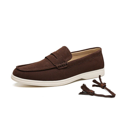 Men’s No-Bend Suede Slip-On Walking Shoes for Tired, Wide Feet | Lightweight Arch Support for Daily Walks & Travel
