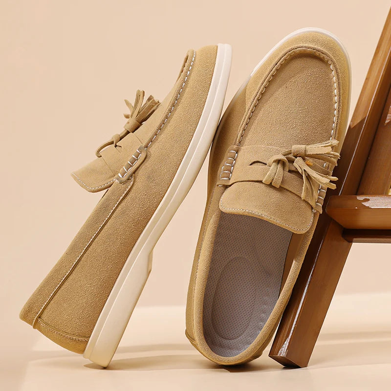 Men’s No-Bend Suede Slip-On Walking Shoes for Tired, Wide Feet | Lightweight Arch Support for Daily Walks & Travel