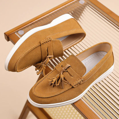 Men’s No-Bend Suede Slip-On Walking Shoes for Tired, Wide Feet | Lightweight Arch Support for Daily Walks & Travel