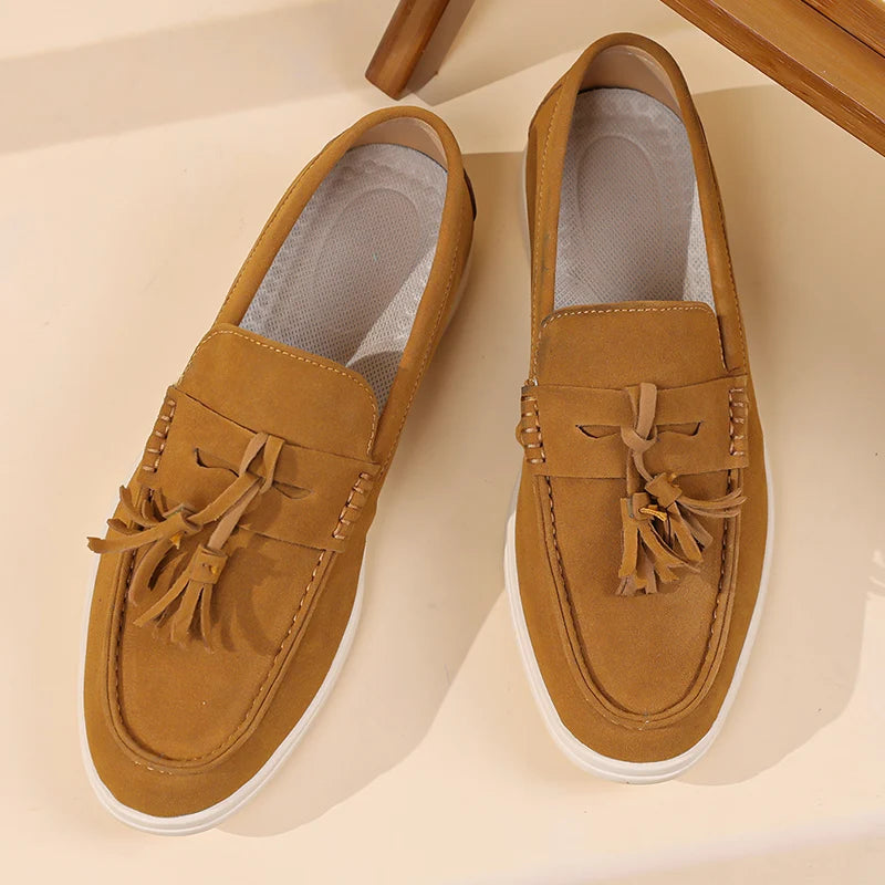 Men’s No-Bend Suede Slip-On Walking Shoes for Tired, Wide Feet | Lightweight Arch Support for Daily Walks & Travel