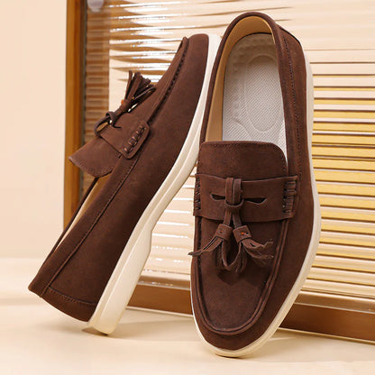 Men’s No-Bend Suede Slip-On Walking Shoes for Tired, Wide Feet | Lightweight Arch Support for Daily Walks & Travel