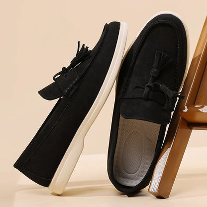 Men’s No-Bend Suede Slip-On Walking Shoes for Tired, Wide Feet | Lightweight Arch Support for Daily Walks & Travel