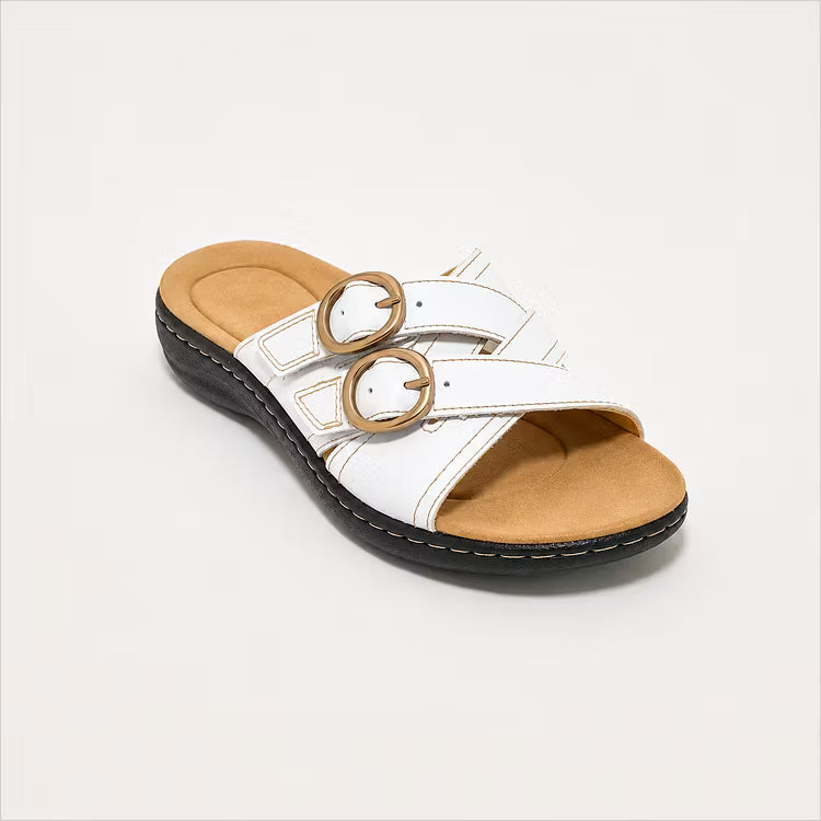 Women's Adjustable Double Buckle Leather Slides