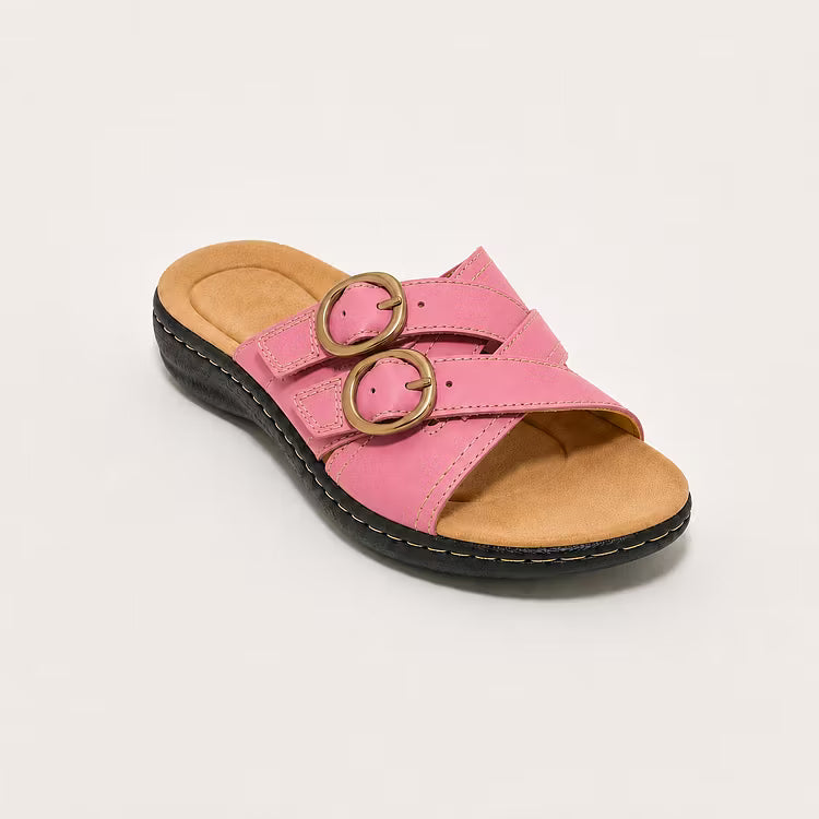 Women's Adjustable Double Buckle Leather Slides
