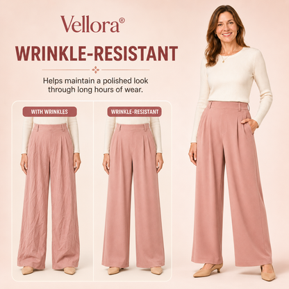 Vellora -  High Waisted Side Pocket Wide Leg Waffle Work Pants