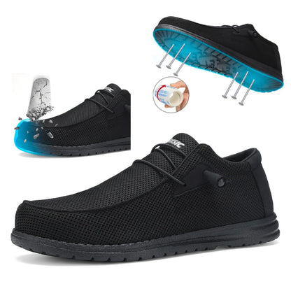 Steel Toe Loafers Men Lightweight Comfortable Slip On Walking Casual Flats Sneakers Work Safety Shoes Runner Closed Footwear Trainer Boy Training Running Athletic Breathable Moccasins Fathersdaygift