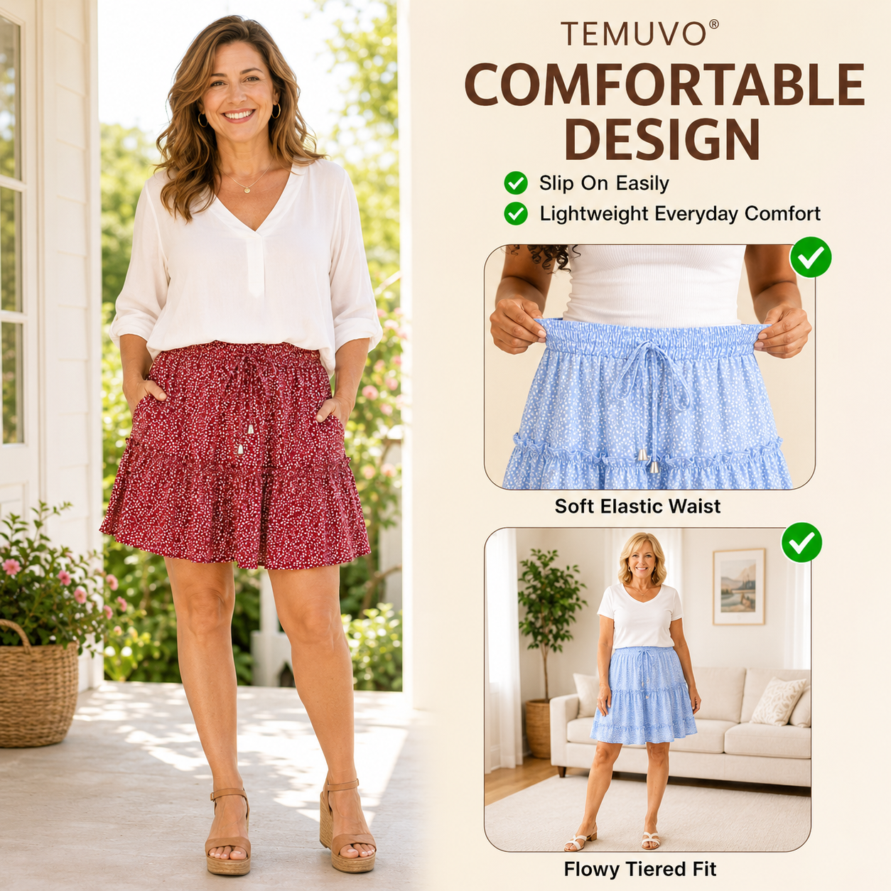 Breezy Floral Ruffle Skort-in Shorts Floral Ruffle Tiered Skirts with Pockets
