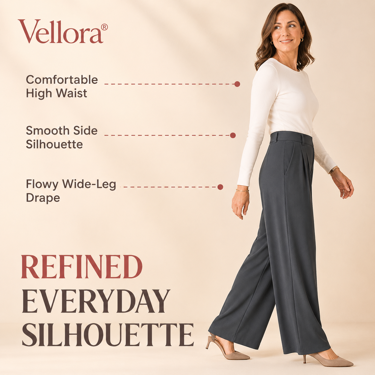 Vellora -  High Waisted Side Pocket Wide Leg Waffle Work Pants