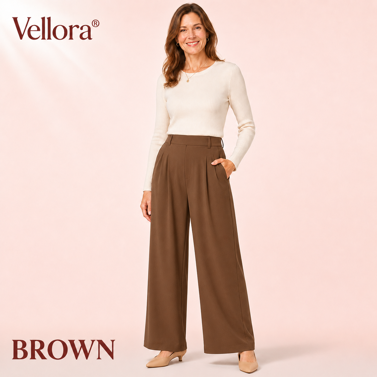Vellora -  High Waisted Side Pocket Wide Leg Waffle Work Pants
