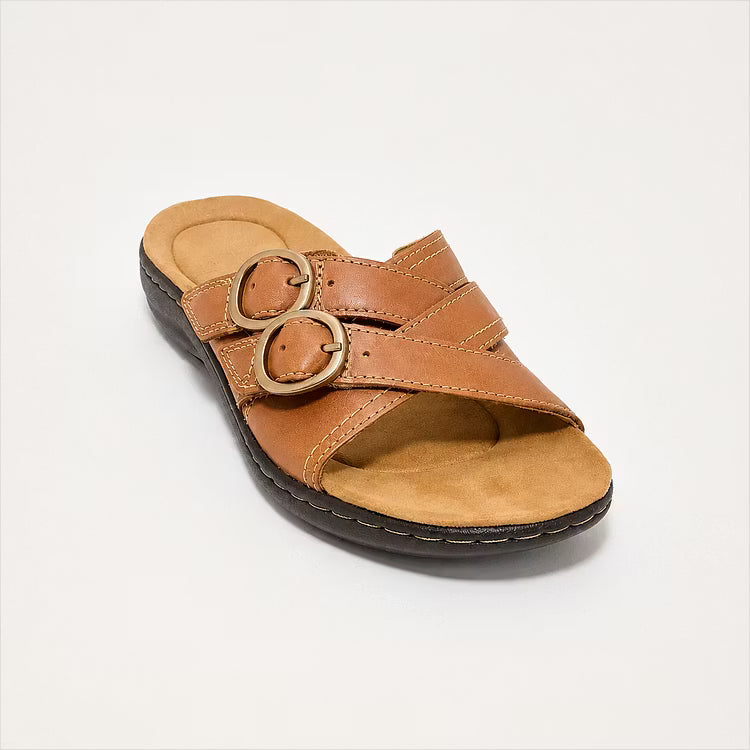 Women's Adjustable Double Buckle Leather Slides