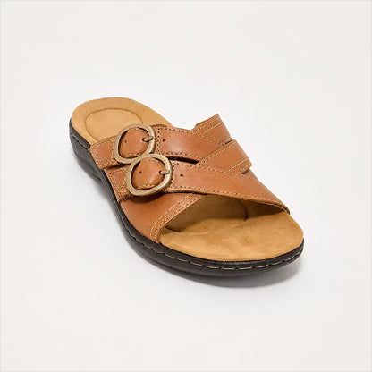 Women's Adjustable Double Buckle Leather Slides