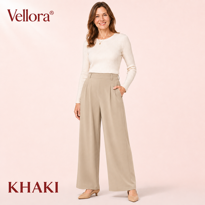 Vellora -  High Waisted Side Pocket Wide Leg Waffle Work Pants