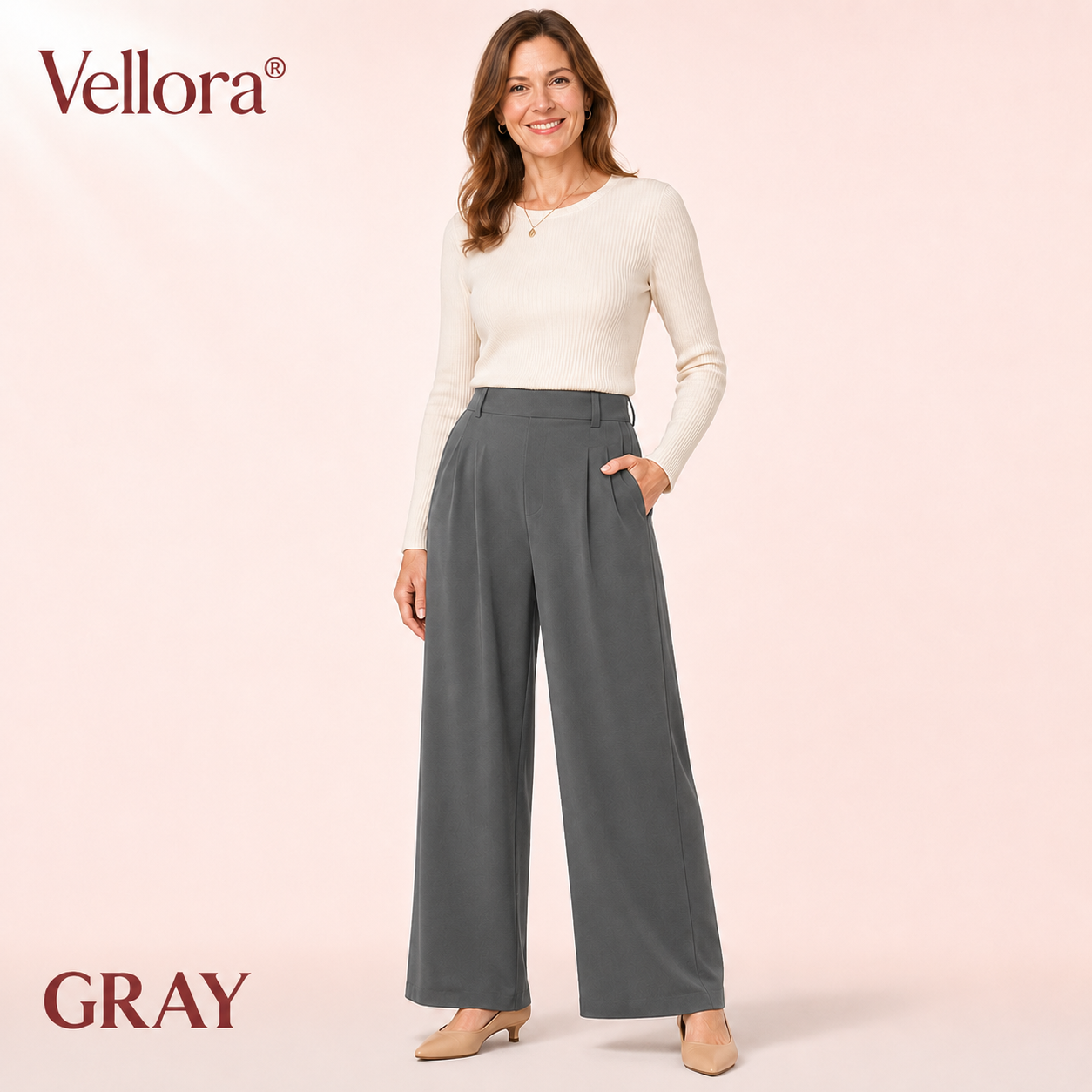 Vellora -  High Waisted Side Pocket Wide Leg Waffle Work Pants