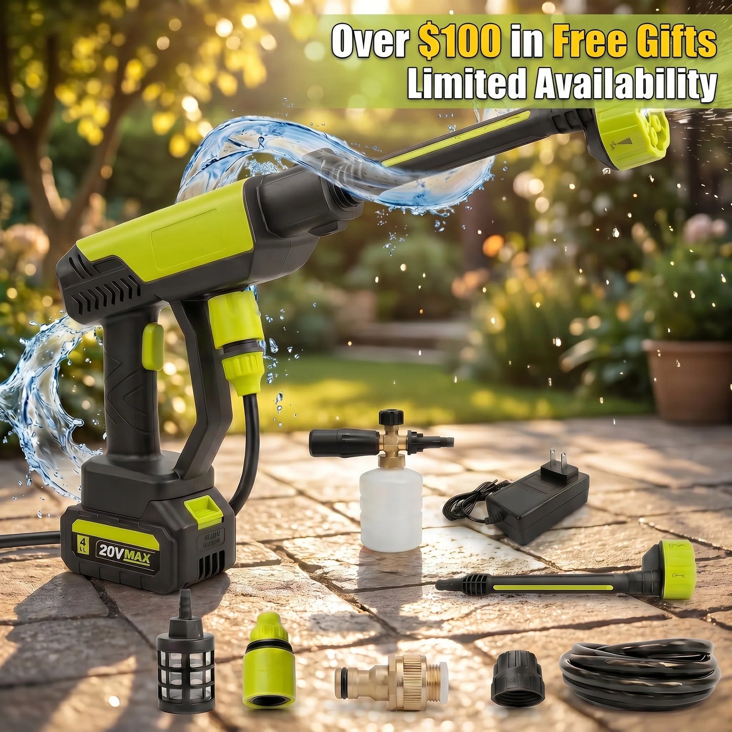 Cordless Pressure Washer and Single Port Charger Base, Bottle Portable Washer for Car,Home Cleaning & Garden Watering