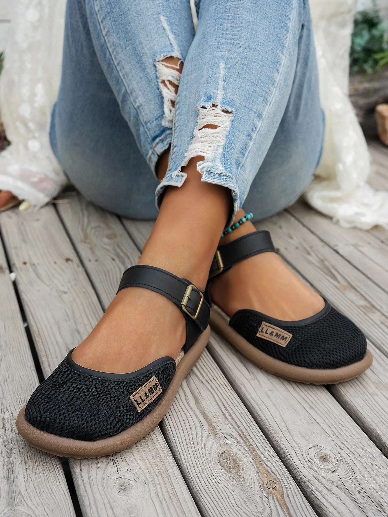 ⏰Limited Time 50% OFF🔥 Women's Breathable Mesh Sandals with Adjustable Ankle Strap, Walking Casual Flat Shoes