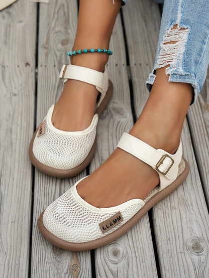 ⏰Limited Time 50% OFF🔥 Women's Breathable Mesh Sandals with Adjustable Ankle Strap, Walking Casual Flat Shoes