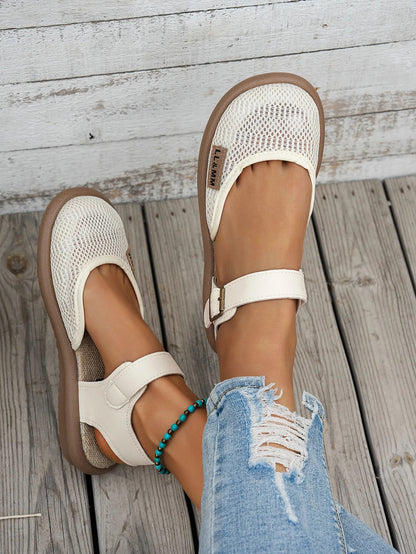 ⏰Limited Time 50% OFF🔥 Women's Breathable Mesh Sandals with Adjustable Ankle Strap, Walking Casual Flat Shoes