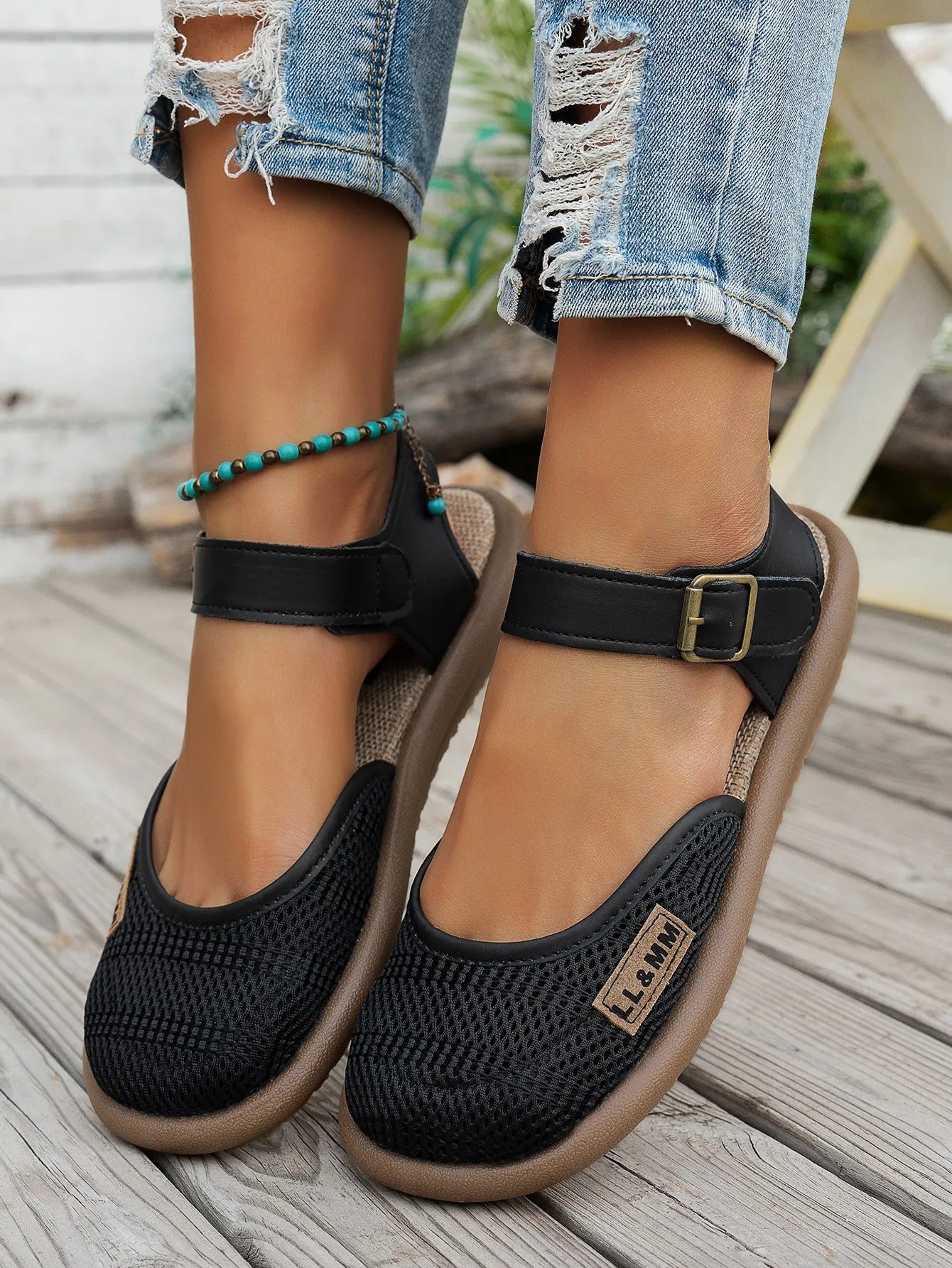 ⏰Limited Time 50% OFF🔥 Women's Breathable Mesh Sandals with Adjustable Ankle Strap, Walking Casual Flat Shoes
