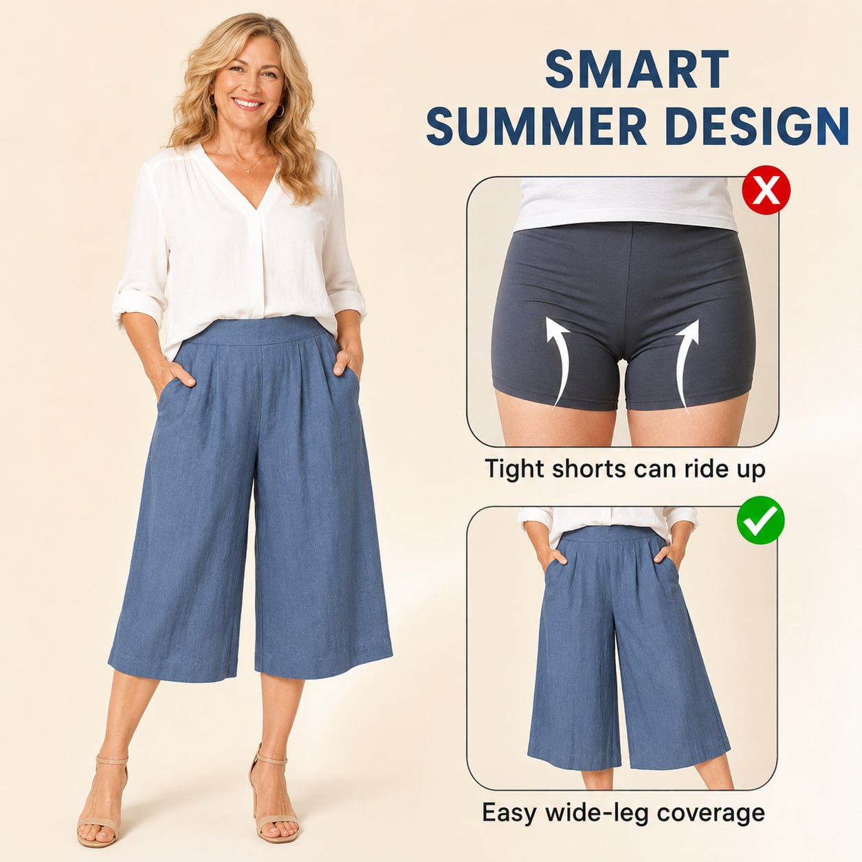 BloomEase™ AirDrape Cotton-Linen Wide-Leg Culottes