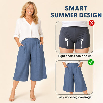 BloomEase™ AirDrape Cotton-Linen Wide-Leg Culottes