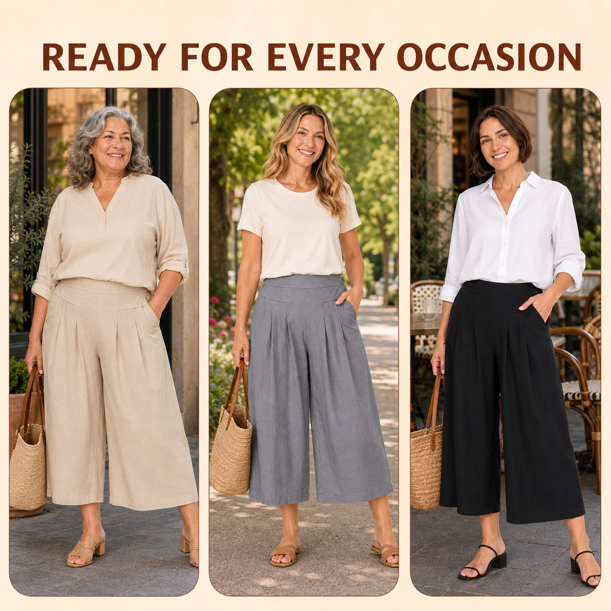 BloomEase™ AirDrape Cotton-Linen Wide-Leg Culottes