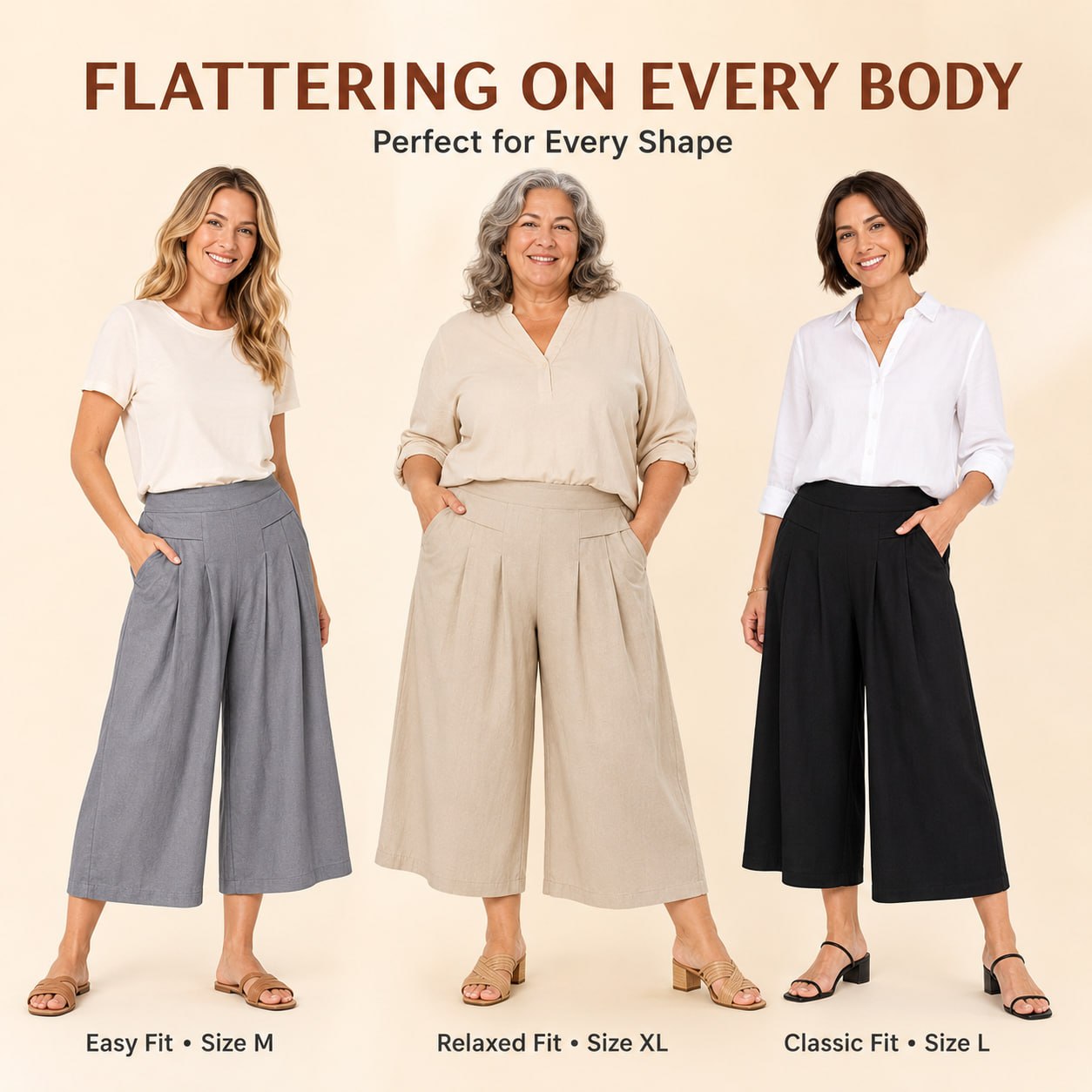 BloomEase™ AirDrape Cotton-Linen Wide-Leg Culottes