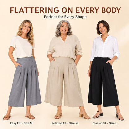 BloomEase™ AirDrape Cotton-Linen Wide-Leg Culottes
