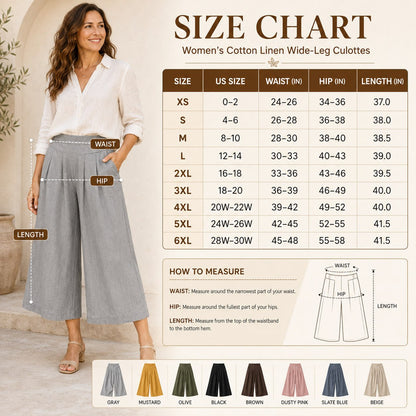 BloomEase - AirDrape Cotton-Linen Wide-Leg Culottes