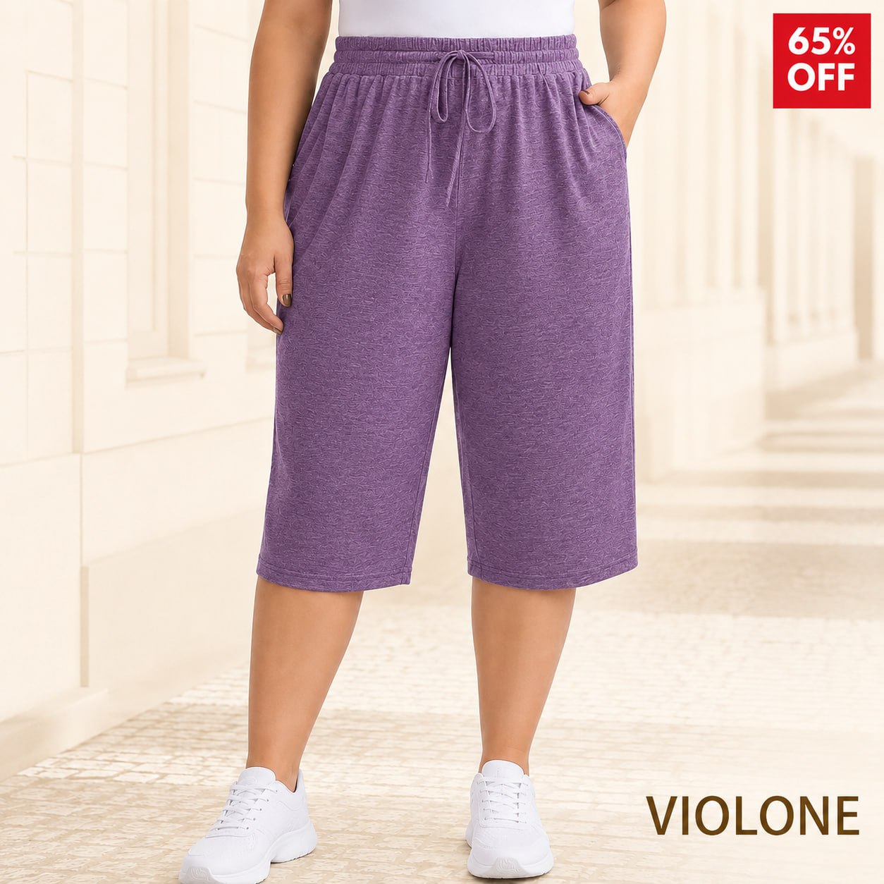 EaseCurve - Soft Cotton Drawstring Capri Pants