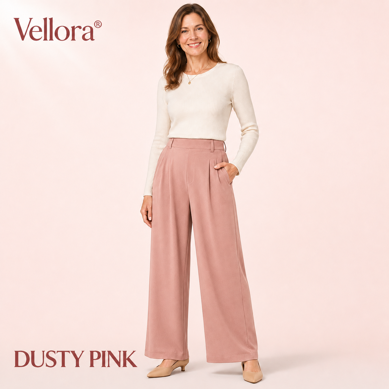 Vellora -  High Waisted Side Pocket Wide Leg Waffle Work Pants