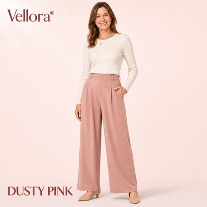 Vellora -  High Waisted Side Pocket Wide Leg Waffle Work Pants