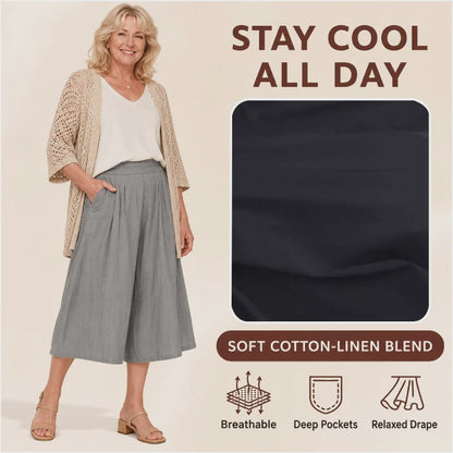 BloomEase™ AirDrape Cotton-Linen Wide-Leg Culottes