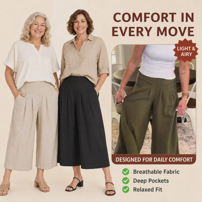 BloomEase - AirDrape Cotton-Linen Wide-Leg Culottes