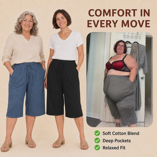 EaseCurve - Soft Cotton Drawstring Capri Pants
