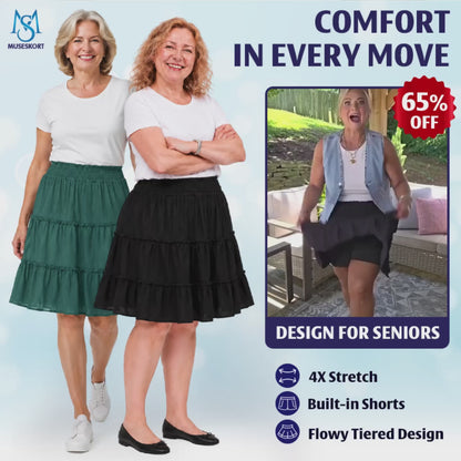 MuseSkort - High-Waisted Tiered Ruffle Skort with Hidden Pockets