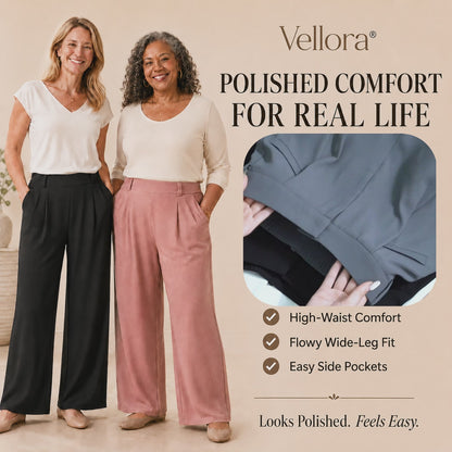 Vellora -  High Waisted Side Pocket Wide Leg Waffle Work Pants