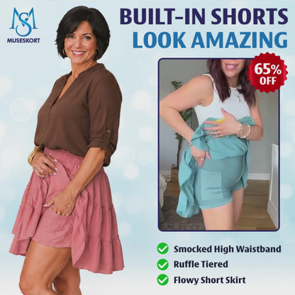 MuseSkort - High-Waisted Tiered Ruffle Skort with Hidden Pockets