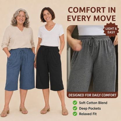 EaseCurve - Soft Cotton Drawstring Capri Pants